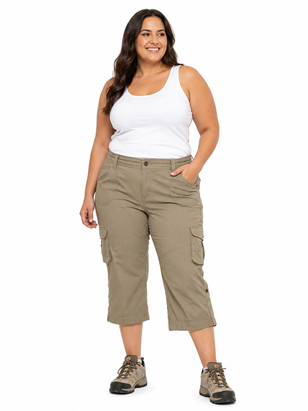 KUHL Womens Capri Pants Size 16 Beige Hiking Roll Up Tabs Camp Beach Vacation